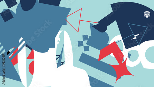 Abstract Geometric Shapes in Blue Red and White vector background