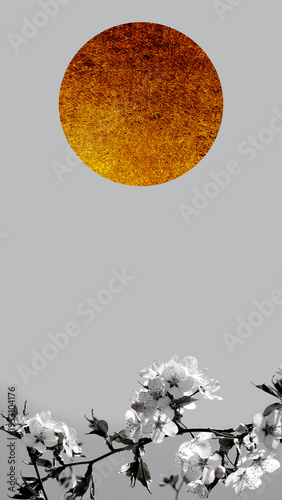 満月もしくは太陽と桜