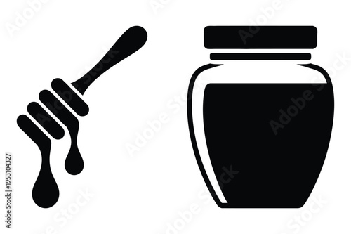 Honey jar and honey dipper silhouette