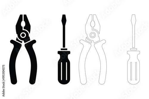 Hand tool icons: pliers, screwdriver vector