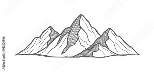 Hand drawn of three jagged mountain peaks in grey mountains