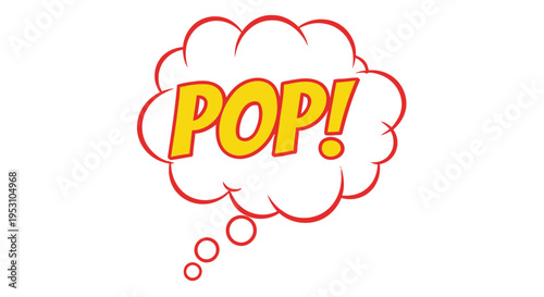 A vibrant comic book style speech bubble displays the onomatopoeia pop in yellow
