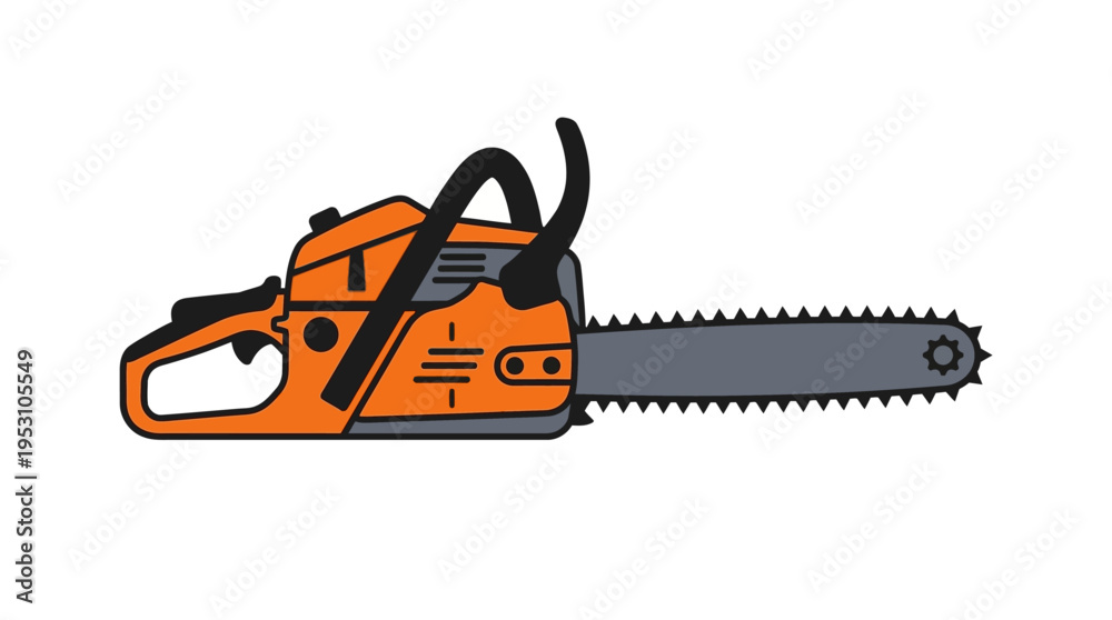 Fototapeta premium Minimal flat vector icon of modern chainsaw with ergonomic handle, blade teeth detail simplified