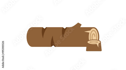 Minimal flat vector icon of fallen tree trunk with cut marks, deforestation symbol 