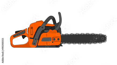 Minimal flat vector icon of modern chainsaw with ergonomic handle, blade teeth detail simplified