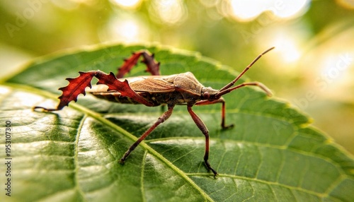 An insect with long antennae on a green leafy surface