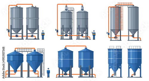 Industrial storage tanks and pipelines in a schematic illustration