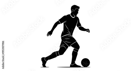 dynamic male soccer player silhouette actively dribbling a football perfect for sports branding and athletic themes