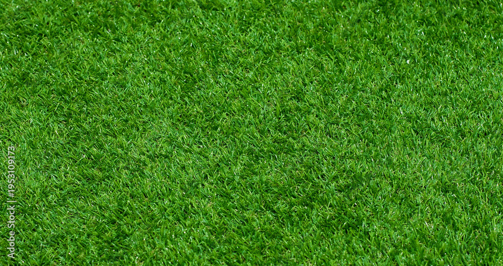 Obraz premium Green grass seamless background texture. Aerial top view of green turf surface from a garden lawn, football pitch, sports field