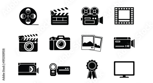 Collection of icons representing various aspects of filmmaking and multimedia production