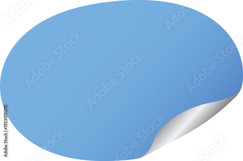 blue oval sticky sticker label with a curled silver corner, peeling up, for sale promotion price or message