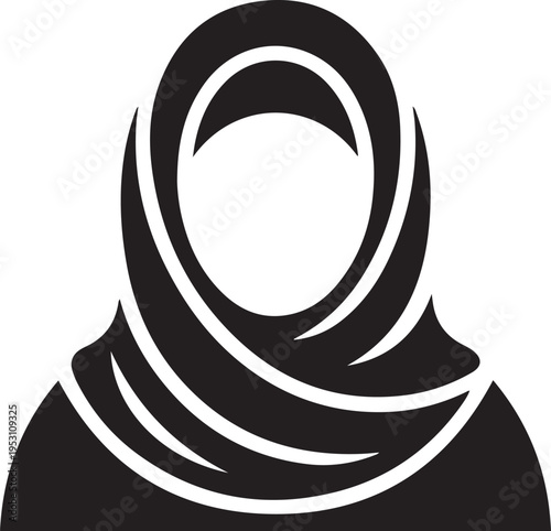 Women wearing hijab .Hijab Muslim woman graphic design template. black icon drawing vector