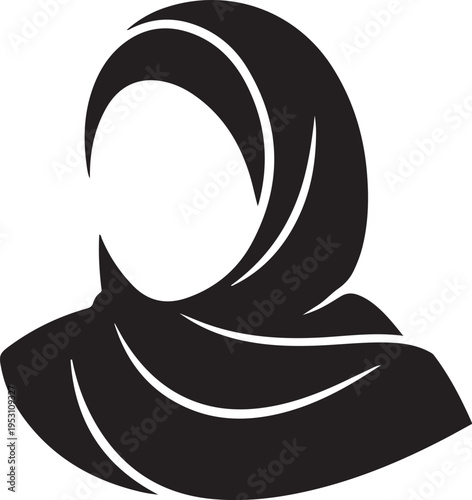 Women wearing hijab .Hijab Muslim woman graphic design template. black icon drawing vector