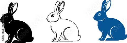 Easter bunny trio black white and blue rabbits celebrating springtime and easter sunday with eggs and joy