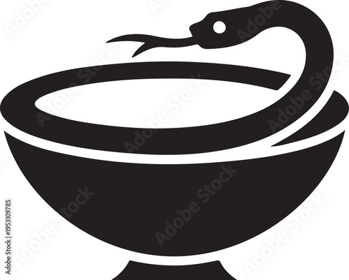 Bowl of Hygieia Pharmaceutical. black icon drawing vector