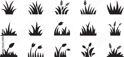 Grass vector icon set, Black lawn grass icon vector design template for drawing pictures style. Natural material. Natural, eco, bio, organic signs. grass silhouette. black icon drawing vector