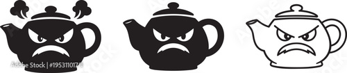 Angry anthropomorphic teapot silhouette bold icon design.
