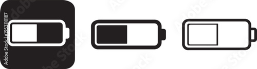 Rounded modern battery fifty percent icon silhouette.
