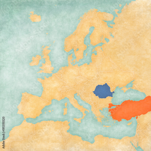 фотографія Map of Europe - Turkey and Romania
