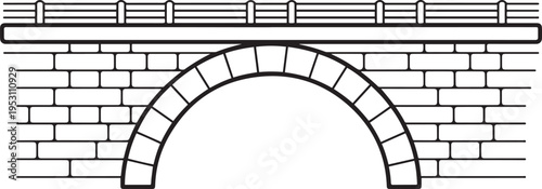 arch bridge with a roadway on top. The vector is isolated is suitable for print and digital use. black drawing vector