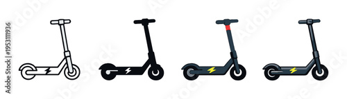 Electric scooters displayed in a row on gray gradient background