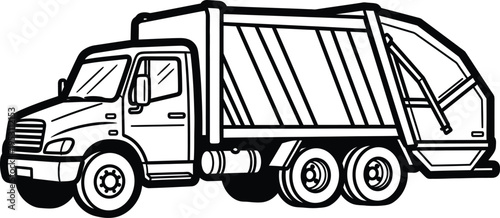 Silhouette of a garbage truck lifting a dumpster