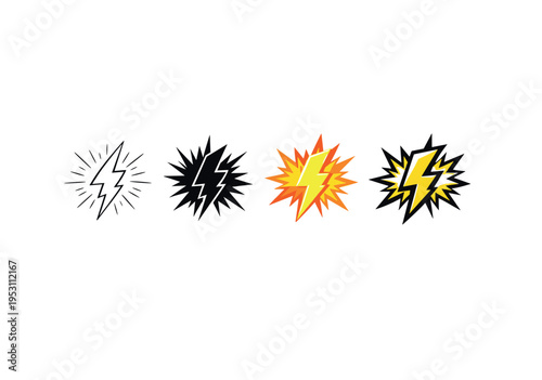 Lightning bolts evolving from outline to colored on white background