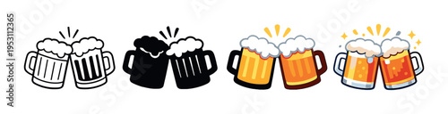 Beer mugs clinking in progression on gray gradient background