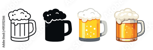 Four beer mug icons with foam displayed on gradient background