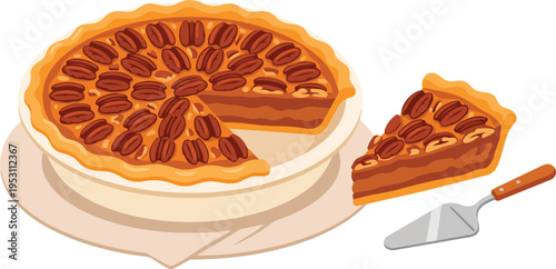 Delicious Pecan Pie on Plate.