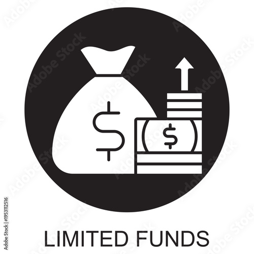 Limited Funds Icon, Budget Constraint Illustration, Financial Limitation Icon, Low Budget Concept Graphic, Funding Shortage Design, vector
