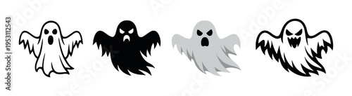 Four ghost silhouettes with one glowing angry ghost on gray background