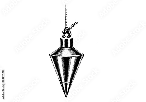 Plumb bob tool hanging from a string, used for vertical alignment in construction