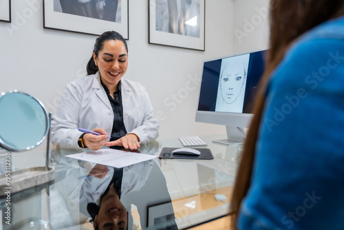 Foto Doctor discussing aesthetic beauty treatment with patient