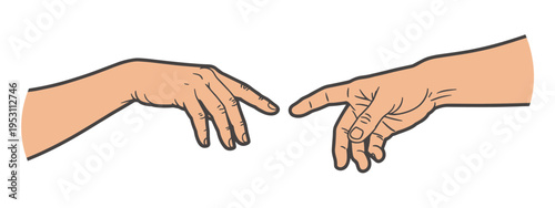 Two hands reaching out fingers almost touching human