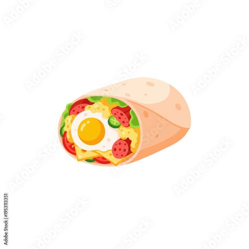 Breakfast Burrito Flat Vector Food Illustration