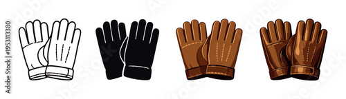 Pairs of gloves displayed in a row on dark gradient background