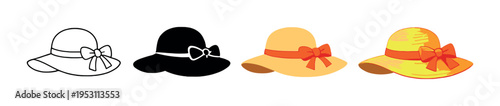 Four wide brim hats with bows on dark gradient background
