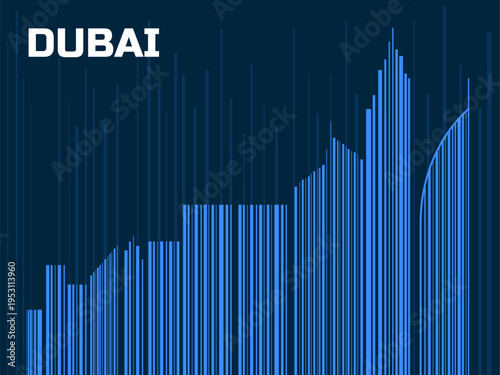 Skyline of the Dubai City. Emirates skyline. Vector illustration with silhouette popular buildings