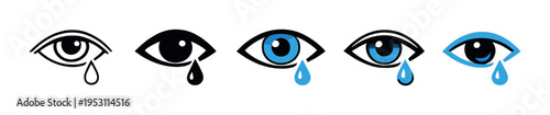 Series of stylized eyes shedding tears on dark gradient background