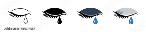 Sequence of closed eyes with single tears on dark gradient background