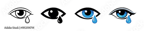 Four stylized eyes crying on smooth gray background