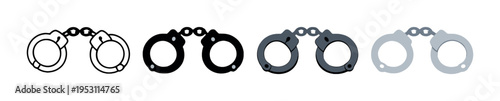 Four handcuffs displayed in a row on gray gradient background