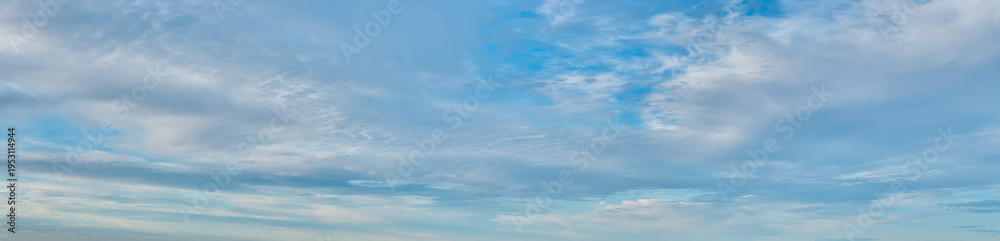 Fototapeta premium Soft Blue Sky With Wispy Clouds Over Burnaby Vancouver BC Canada Panoramic Atmospheric View