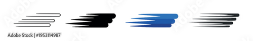 Set of horizontal speed streak icons with blue glow on gray background