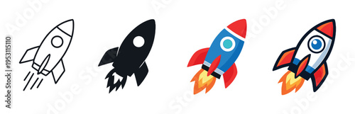 Rocket icons showing flight progression on dark gradient background