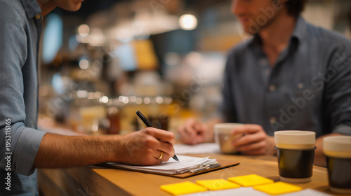 Accelerator mentor session in vibrant colorful market cafe, experienced entrepreneur sketching growth strategy on napkins, coffee cups marking timeline, ideal for startup guidance, mentorship