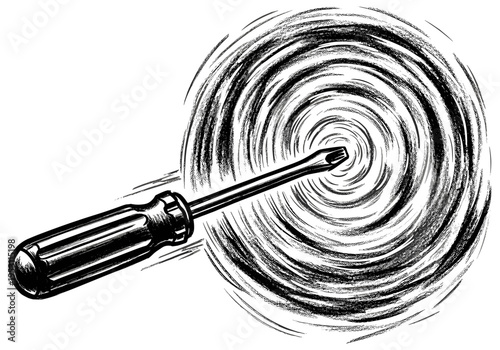 Screwdriver creating a vortex effect with dynamic swirling lines and motion blur