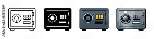 Four safes displayed in row on dark gradient background