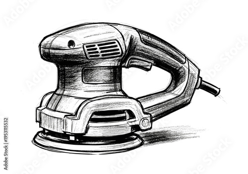 Sketch of an orbital sander, a power tool for woodworking and finishing surfaces